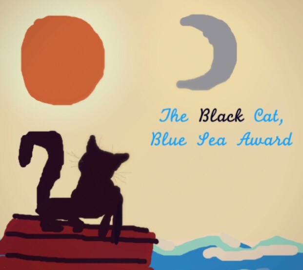 Black cat blue sea