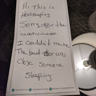 Note from housekeeping